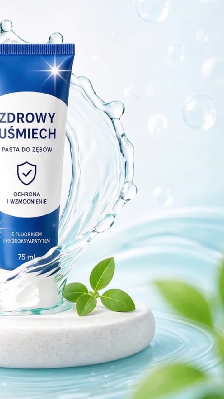 Film produktowy AI — reklama pasty do zębów w studio